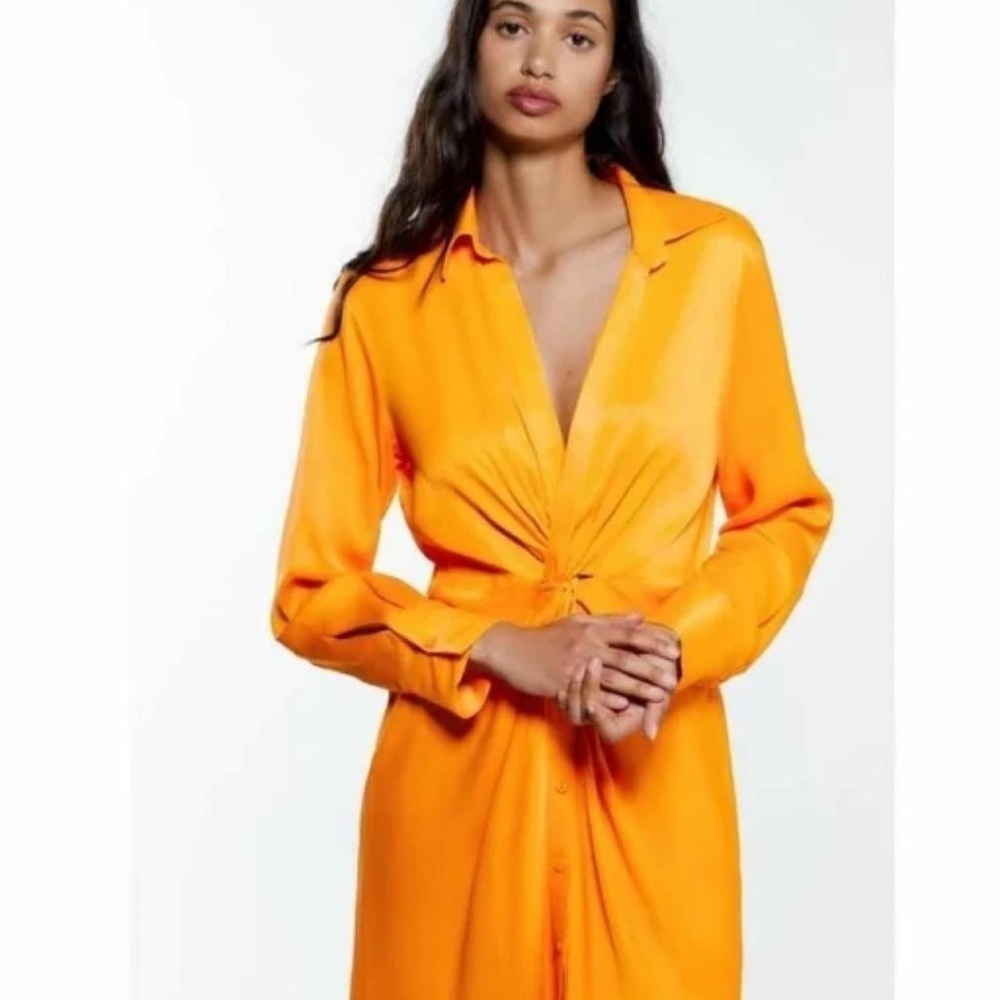 Zara Bright Orange Long Sleeve Mini Dress